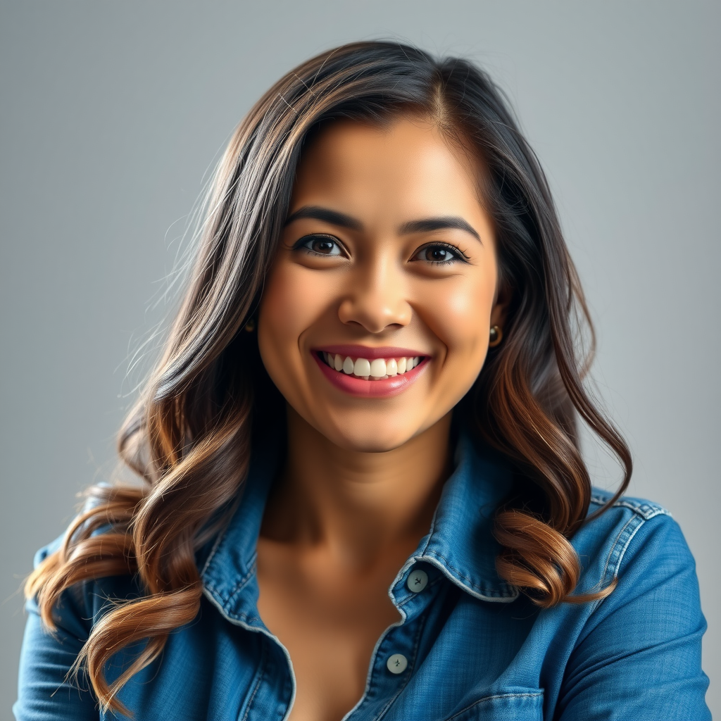Portrait of Sarah Martinez, a satisfied client smiling warmly at the camera